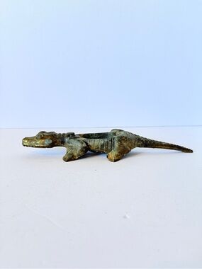Vintage Cast Metal Alligator Ashtray Brass Bronze Figural 12” No Lid